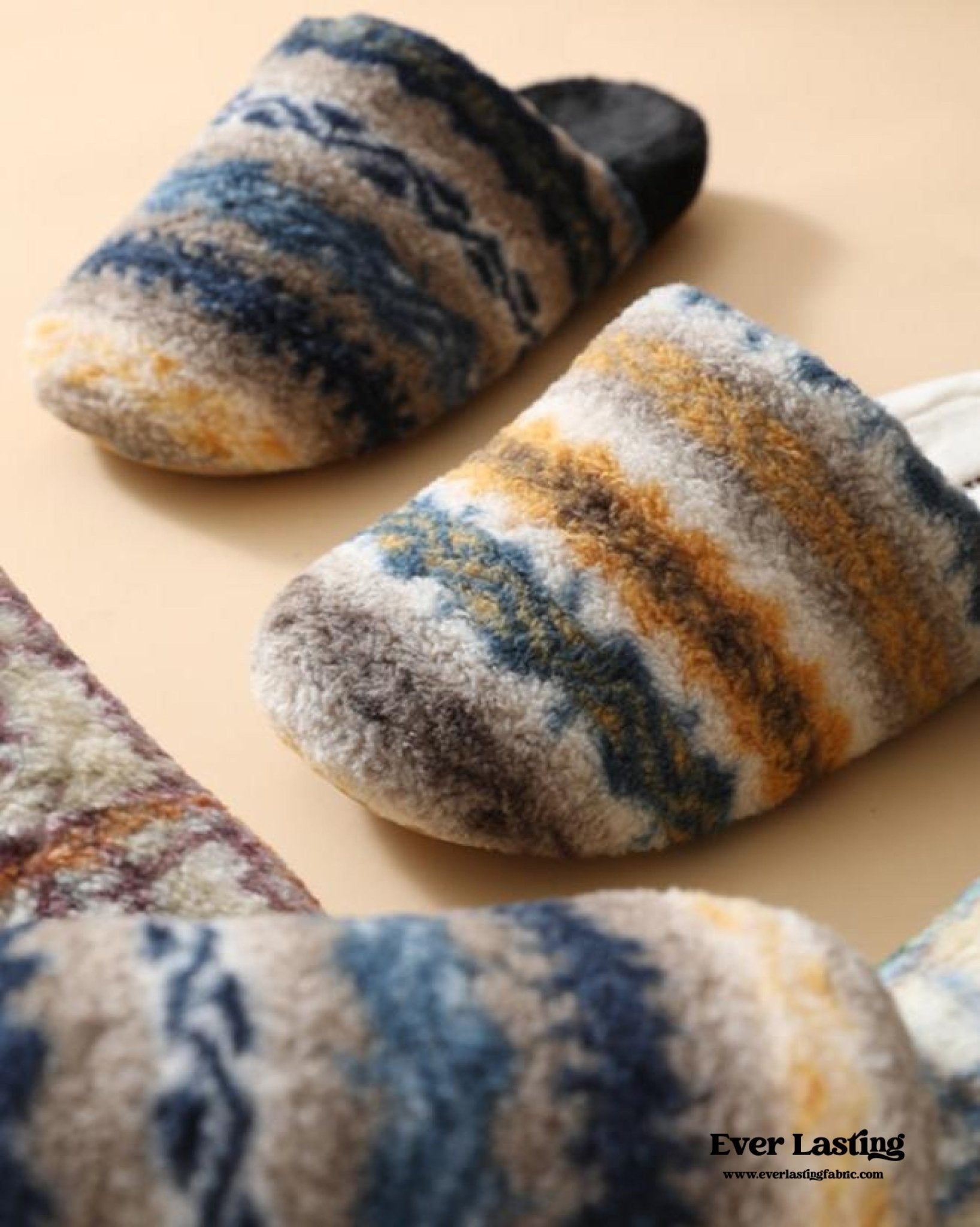 Modern Warm House Slippers / Blue Striped - Ever Lasting