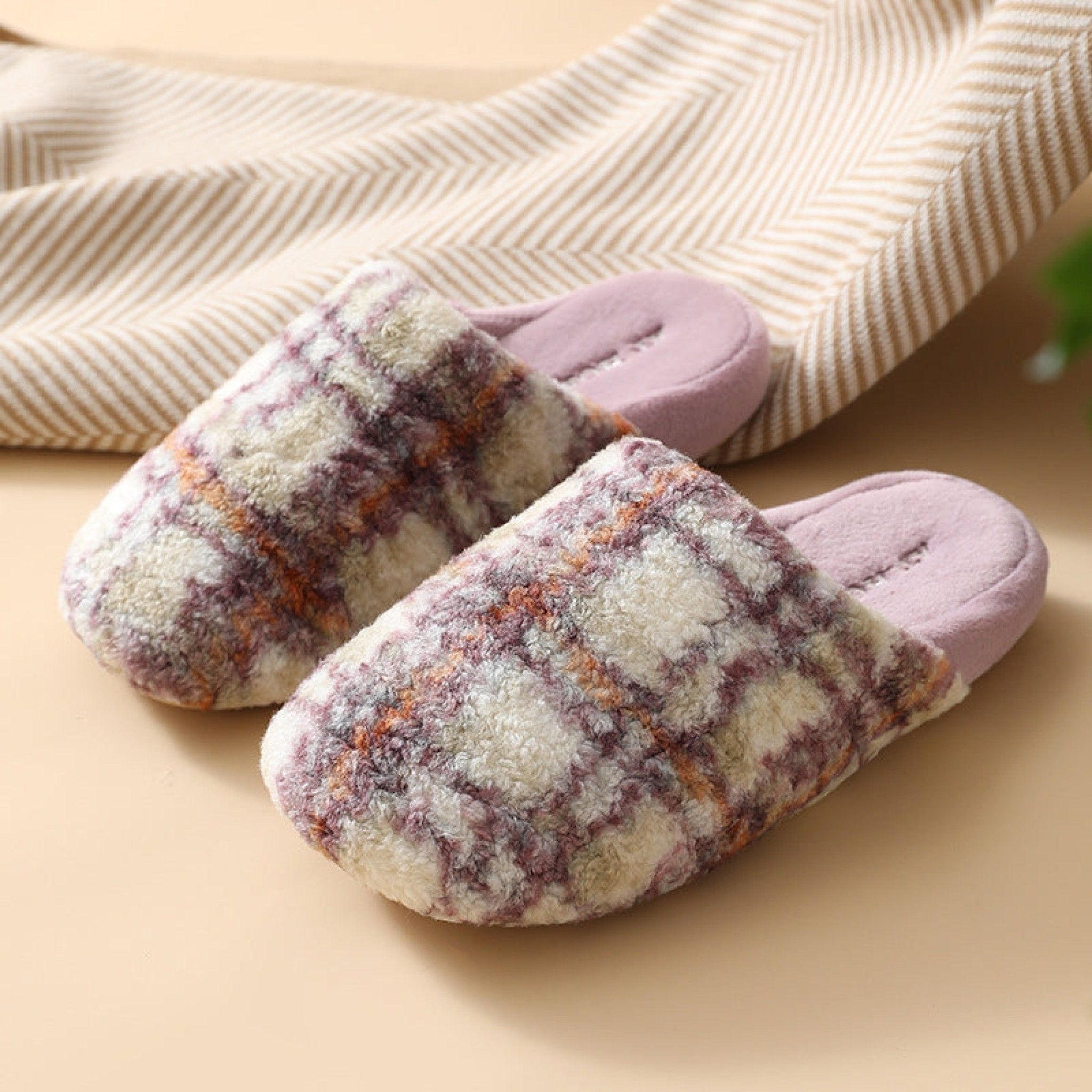 Modern Warm House Slippers / Blue Striped - Ever Lasting