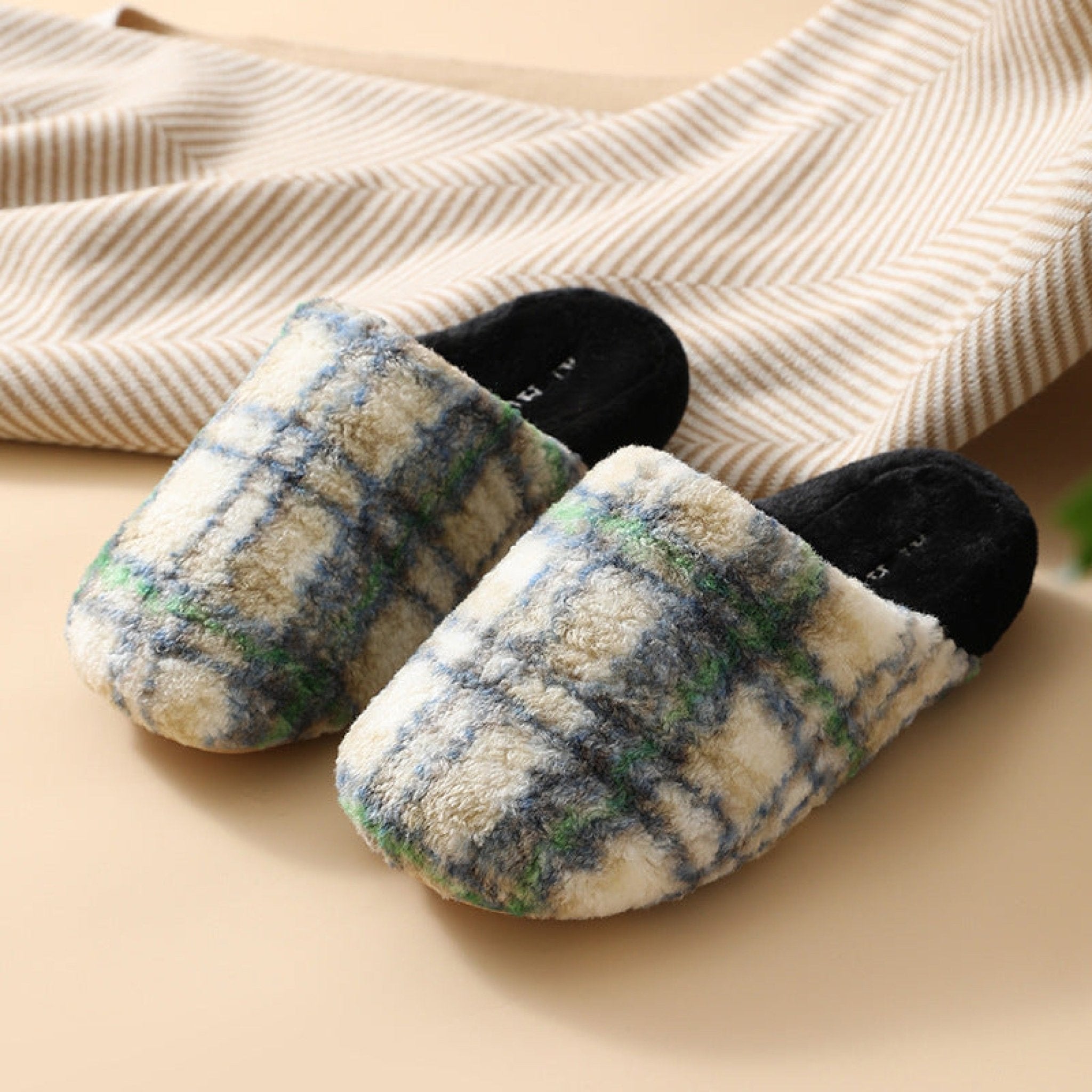 Modern Warm House Slippers / Blue Striped - Ever Lasting