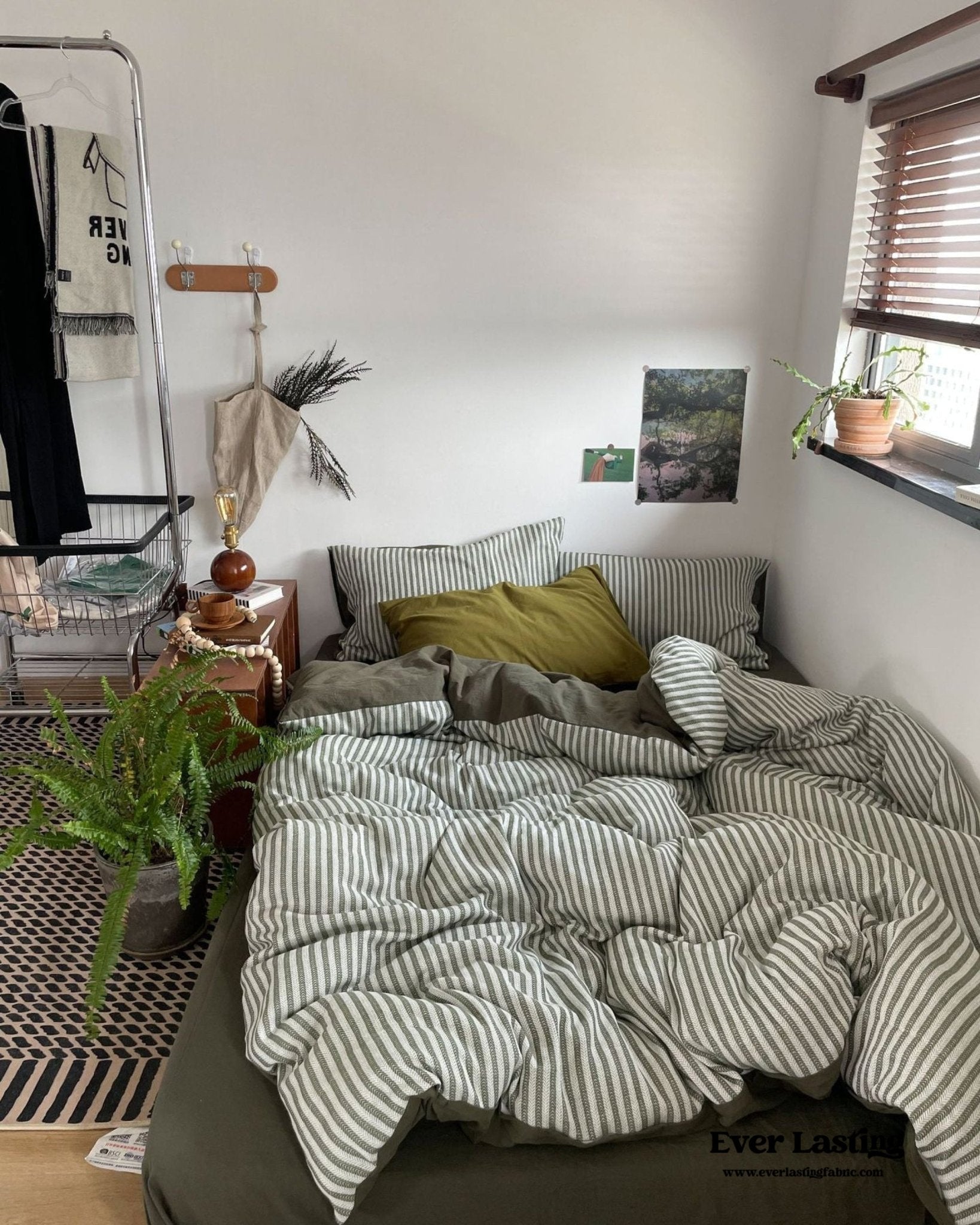 Moss Green Striped Jacquard Bedding Set - Ever Lasting