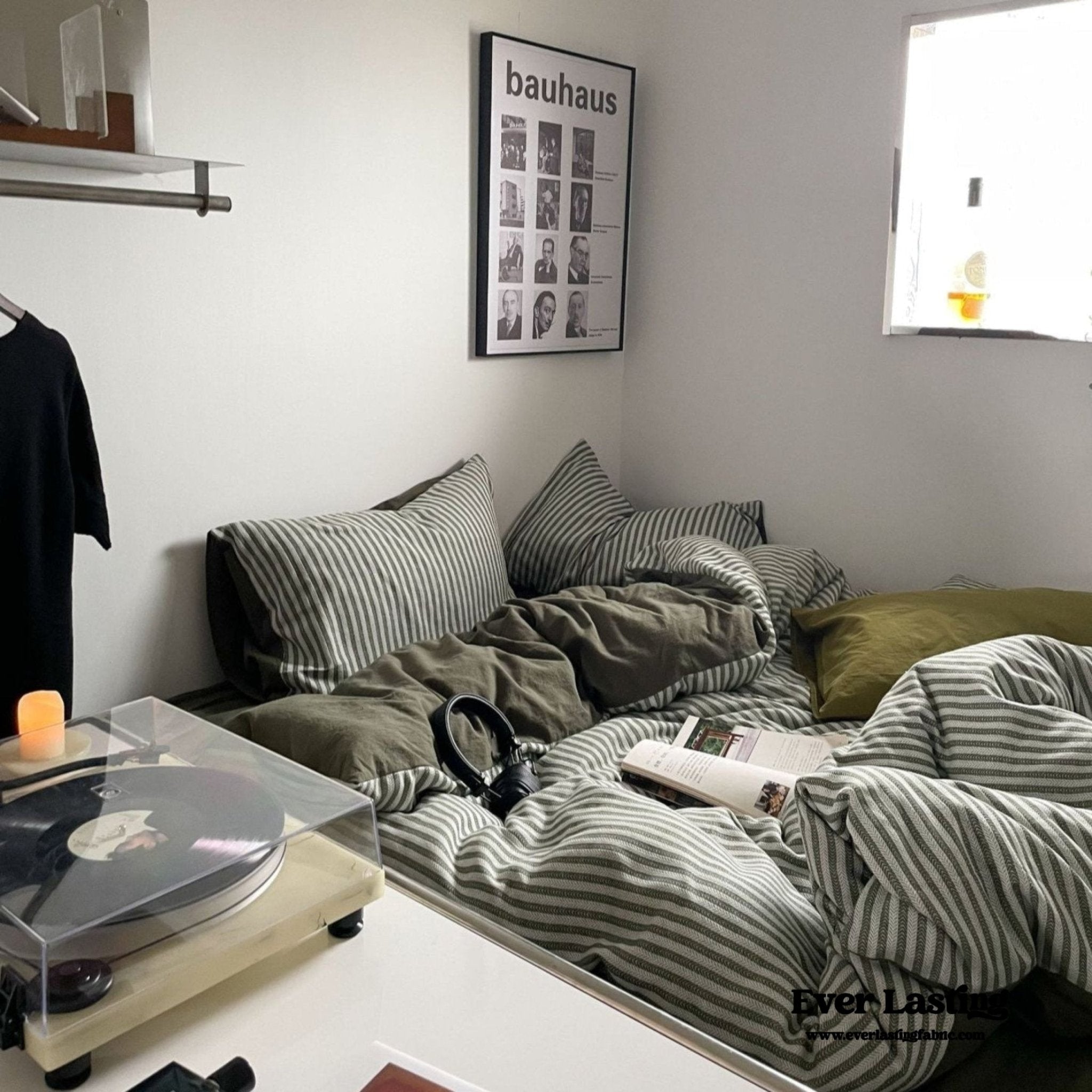 Moss Green Striped Jacquard Bedding Set - Ever Lasting