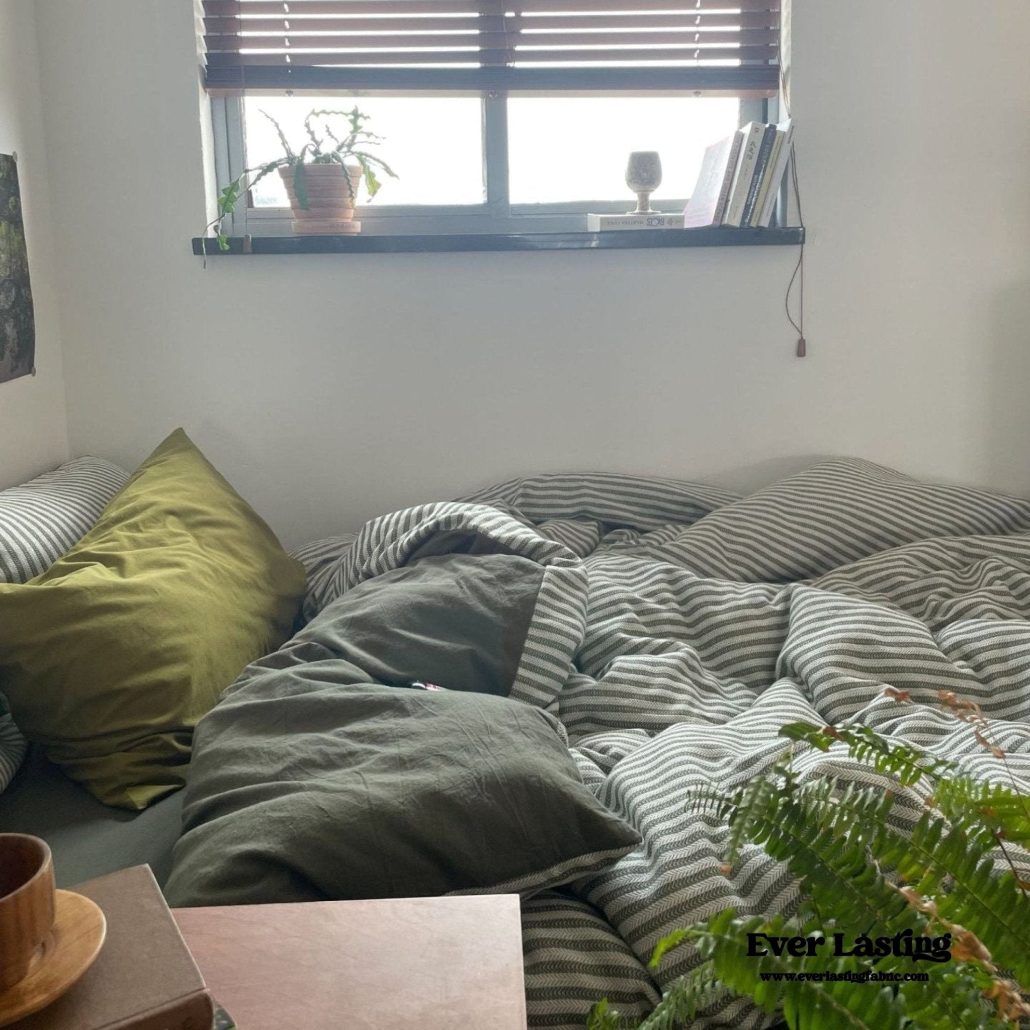 Moss Green Striped Jacquard Bedding Set - Ever Lasting