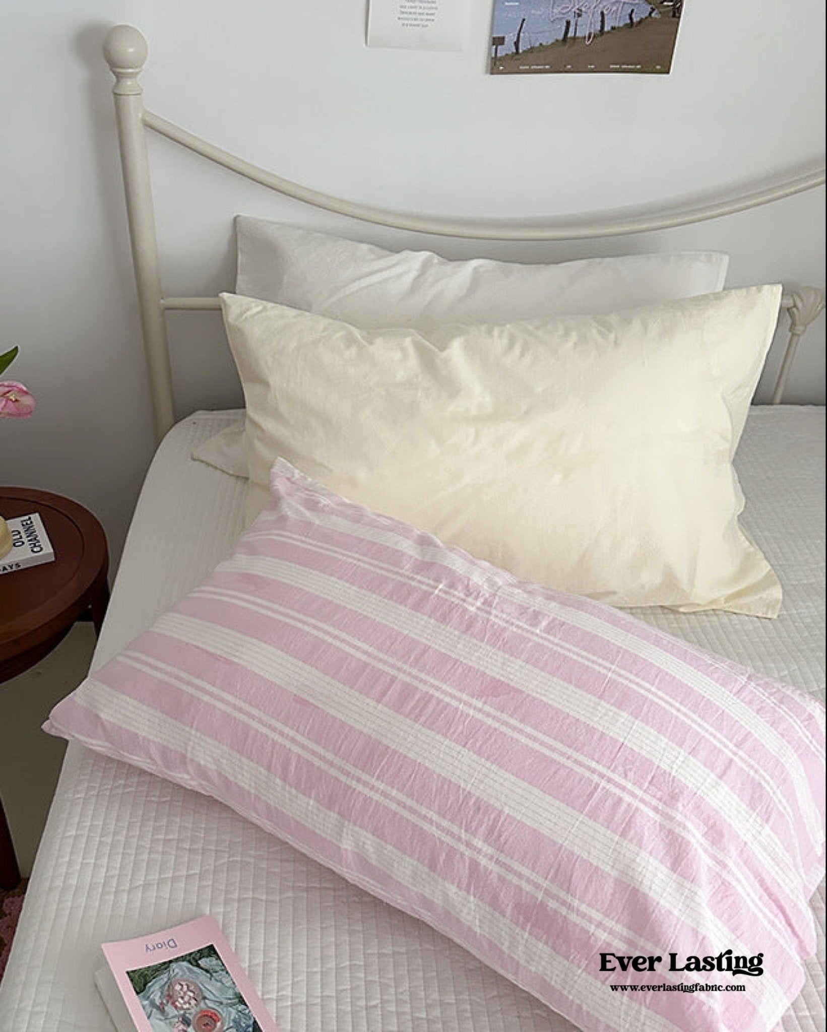 Muted Blush Cotton Pillowcase / Pink Striped - Ever Lasting