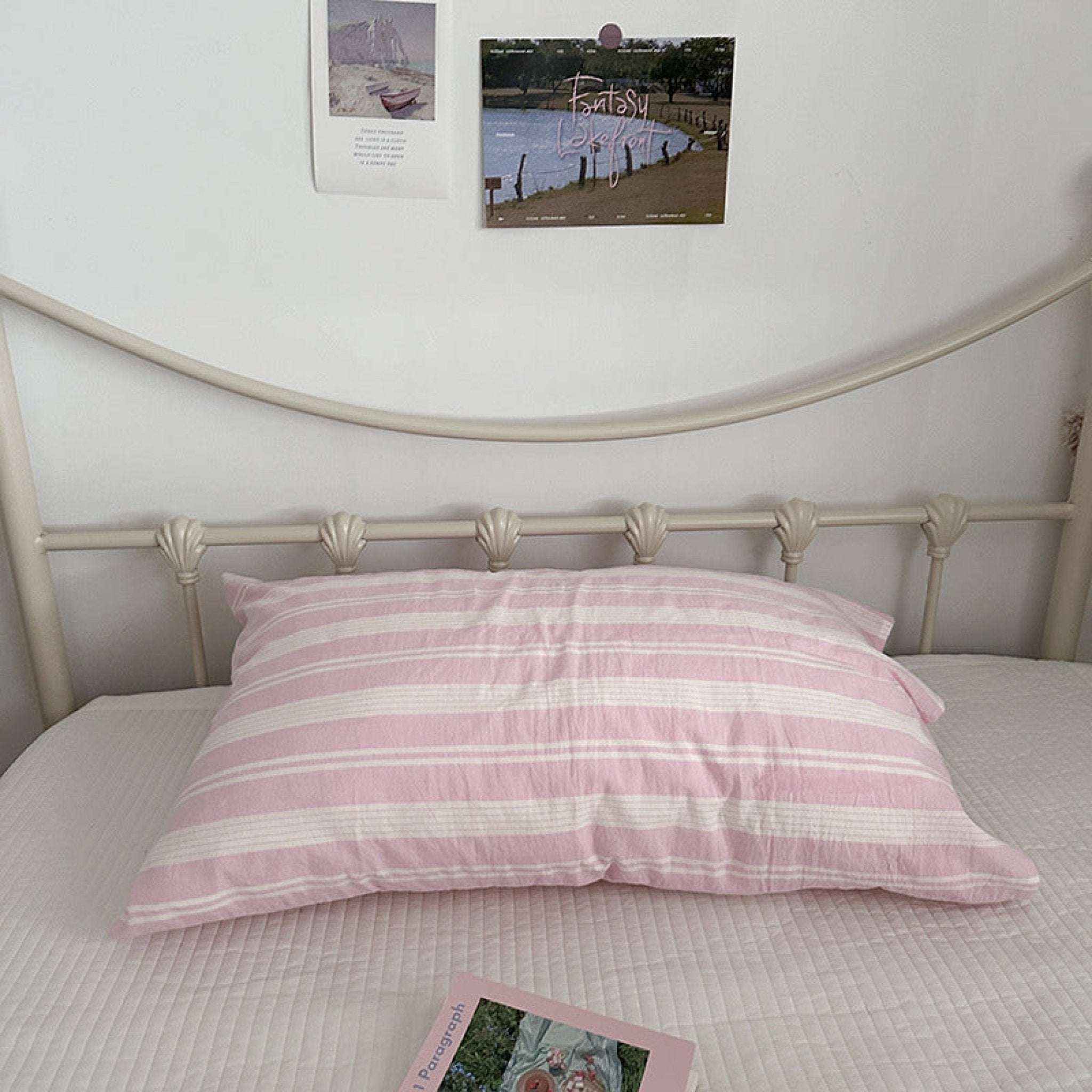 Muted Blush Cotton Pillowcase / Pink Striped - Ever Lasting