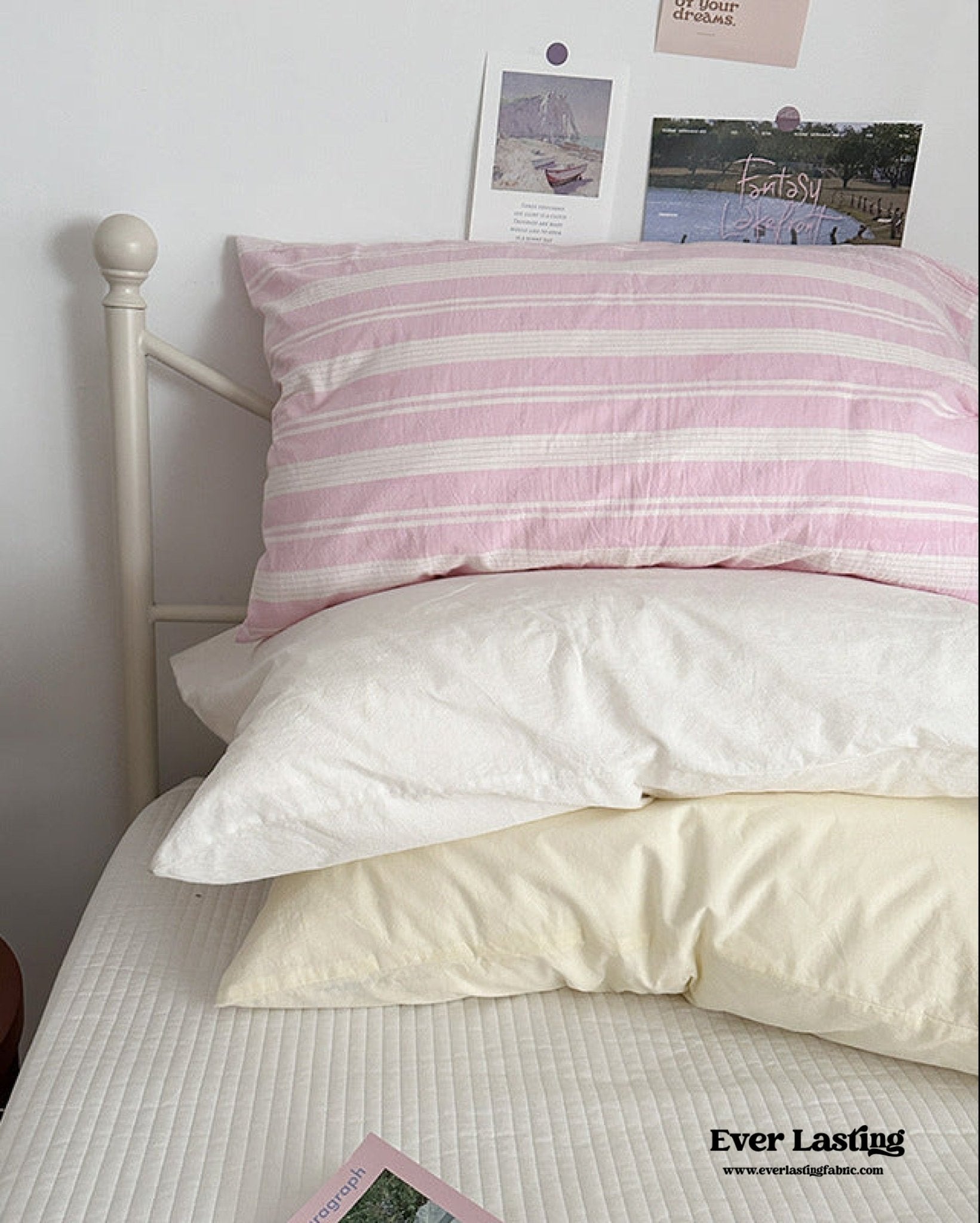 Muted Blush Cotton Pillowcase / Pink Striped - Ever Lasting