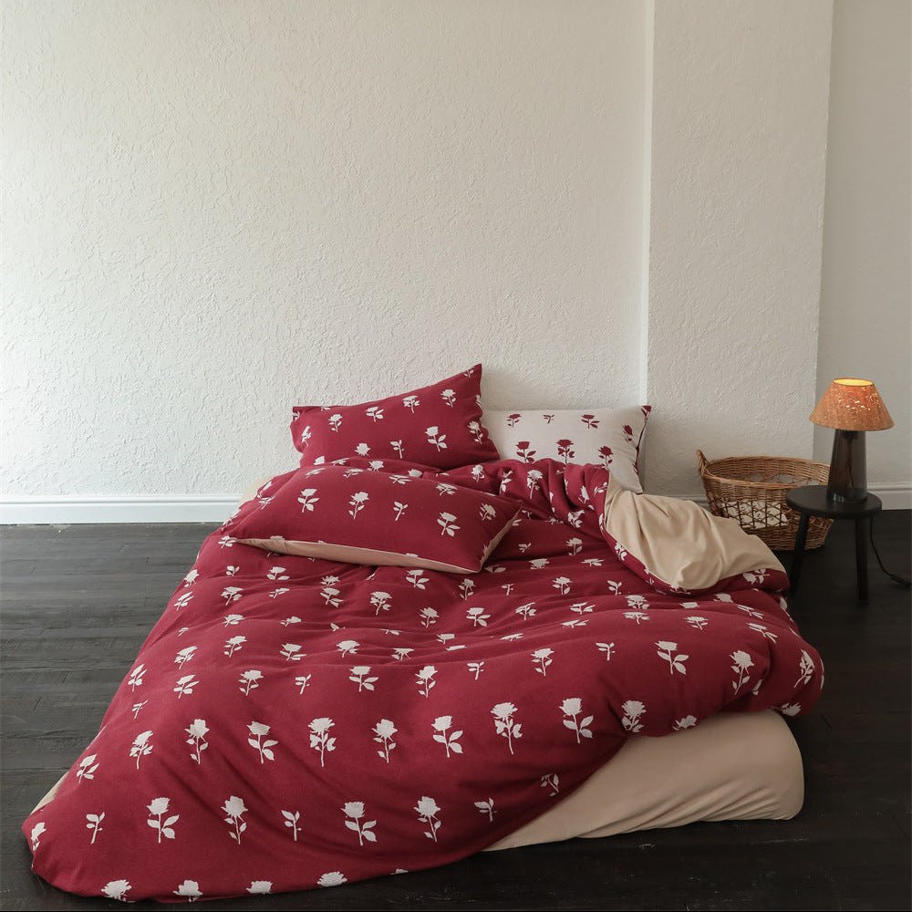 - Ever Lasting - Nadia Floral Jacquard Bedding Set / Red - Bedding Set - Ever Lasting