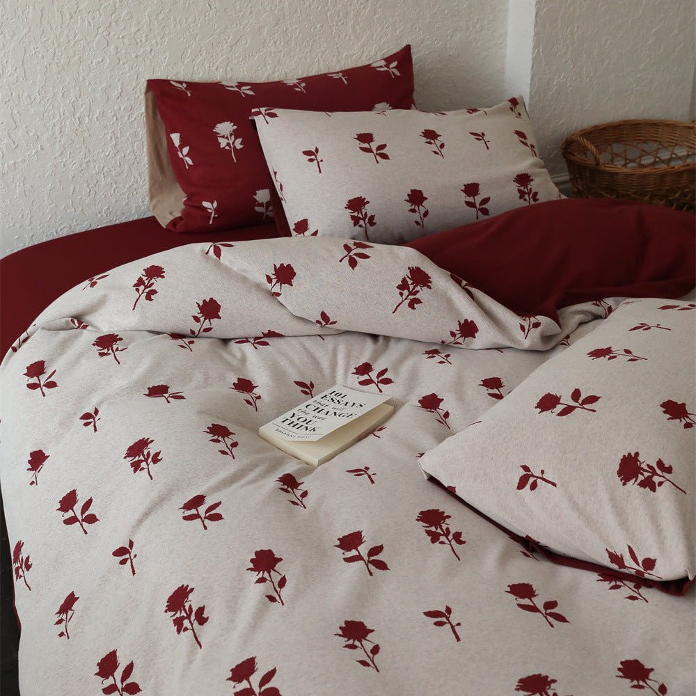 - Ever Lasting - Nadia Floral Jacquard Bedding Set / Red - Bedding Set - Ever Lasting