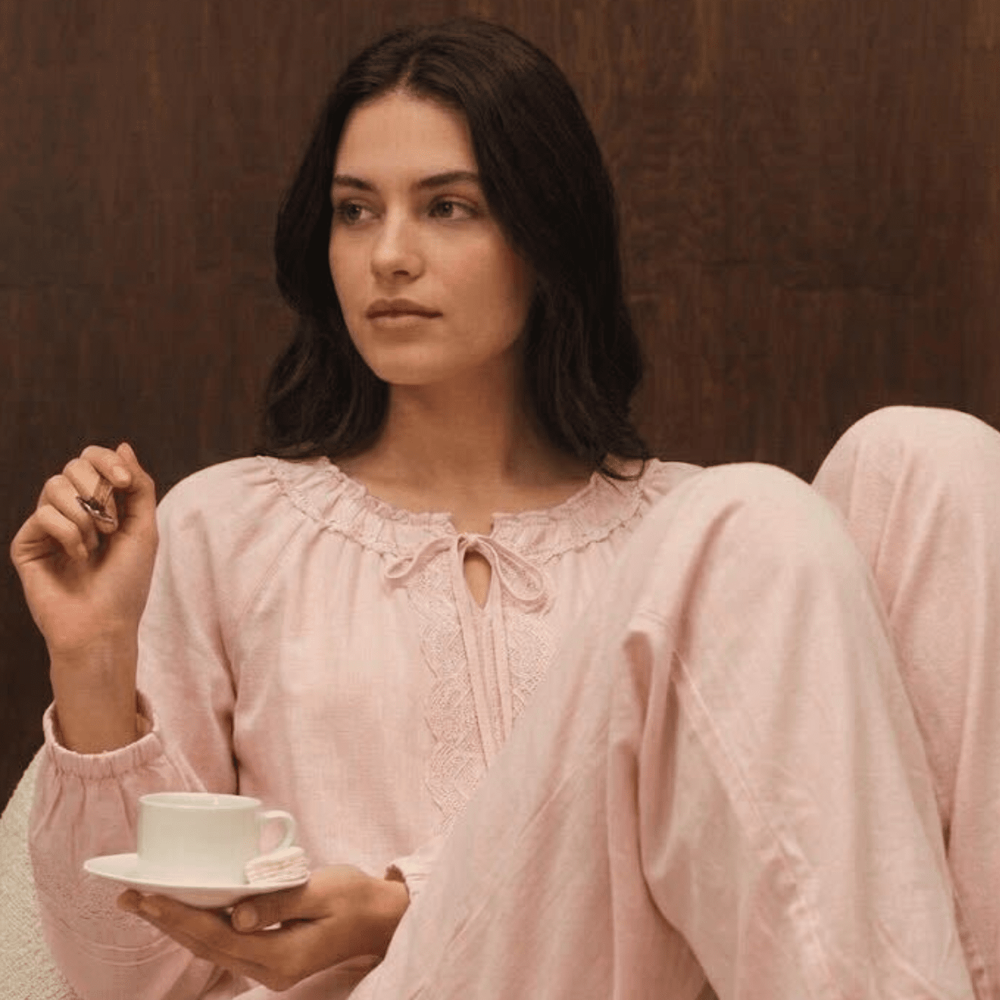 - Ever Lasting - Naomi Lace Lapel Cotton Silk Pajama Set / Pink - Pajamas - Ever Lasting