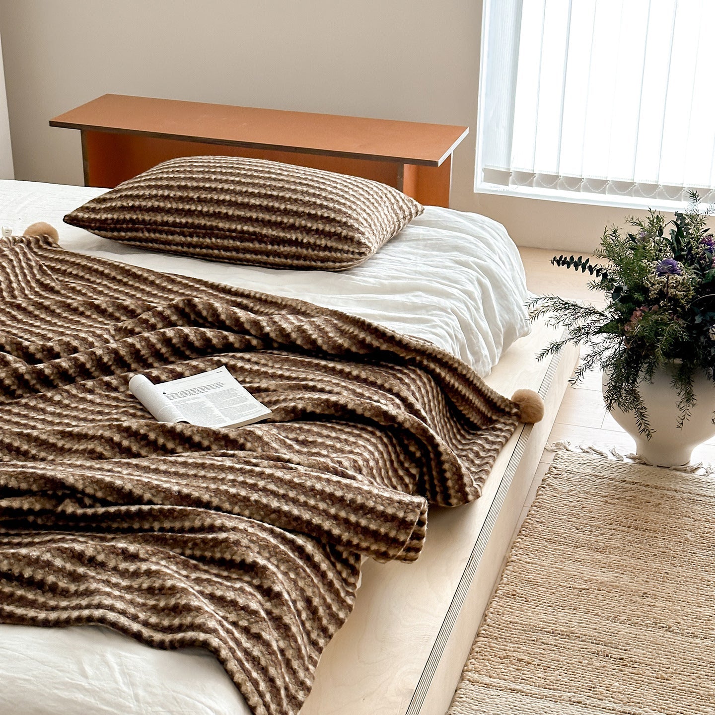 - Ever Lasting - Noelle Driftwood Stripe Velvet Throw / Green - Blanket - Ever Lasting