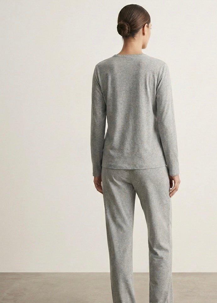 - Ever Lasting - Nola Long - Sleeve Lace Pajama Set / Gray - Pajamas - Ever Lasting