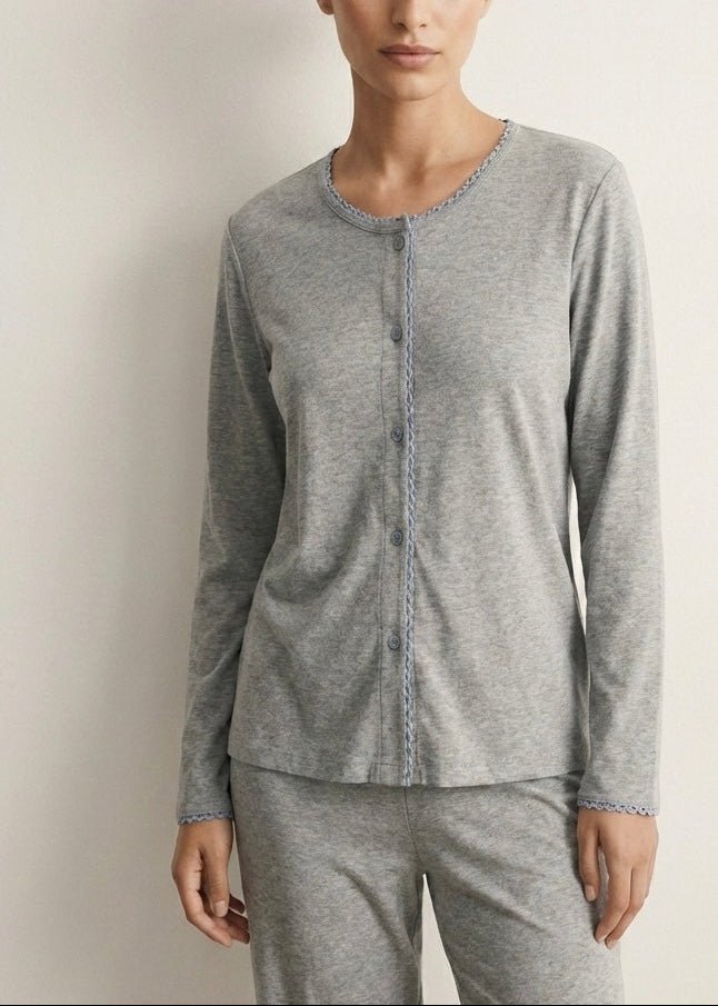 - Ever Lasting - Nola Long - Sleeve Lace Pajama Set / Gray - Pajamas - Ever Lasting
