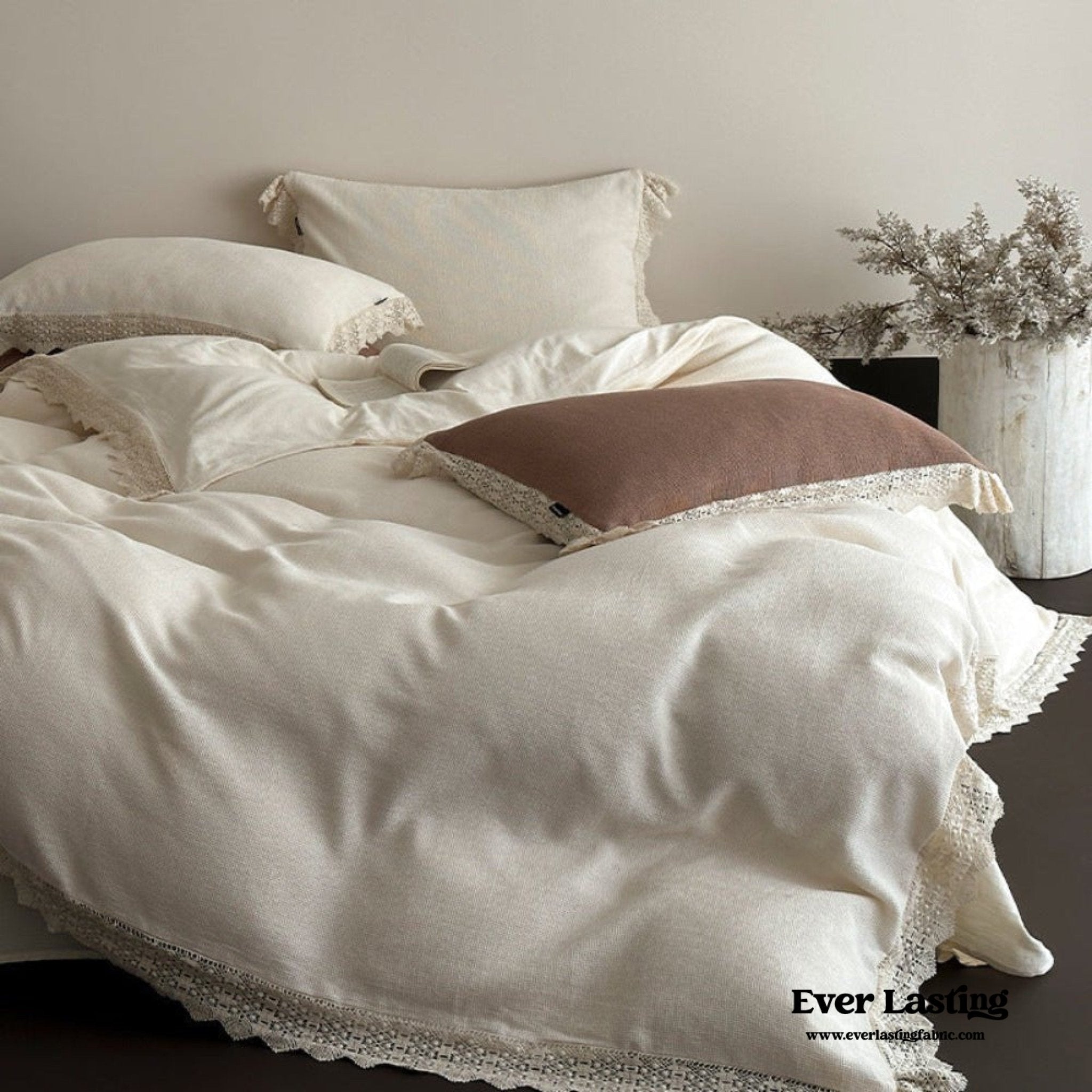 Nora Lace Double Gauze Ruffle Bedding Set / Beige - Ever Lasting