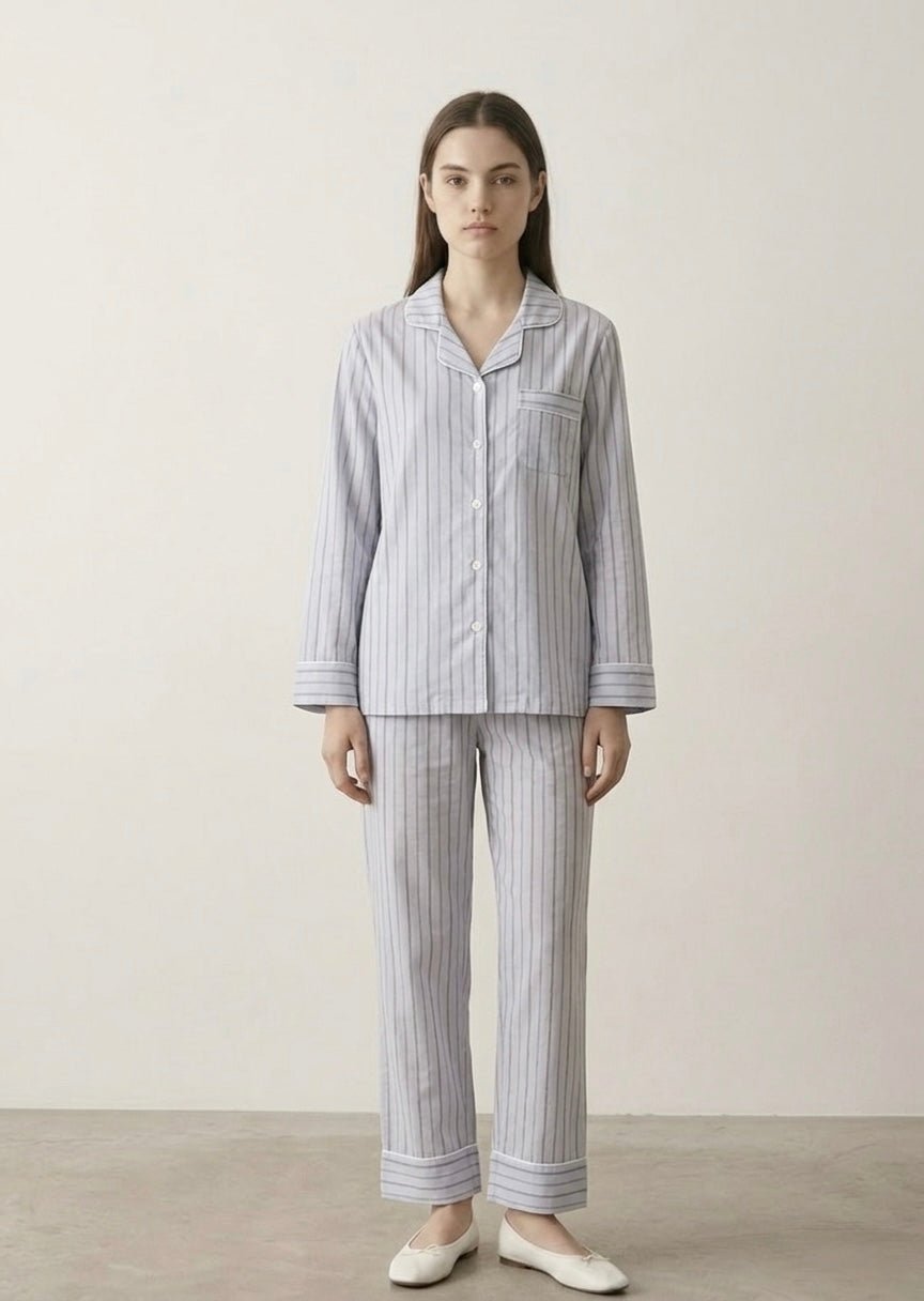 - Ever Lasting - Nyelle Double Gauze Striped Pajama Set / Blue - Pajamas - Ever Lasting