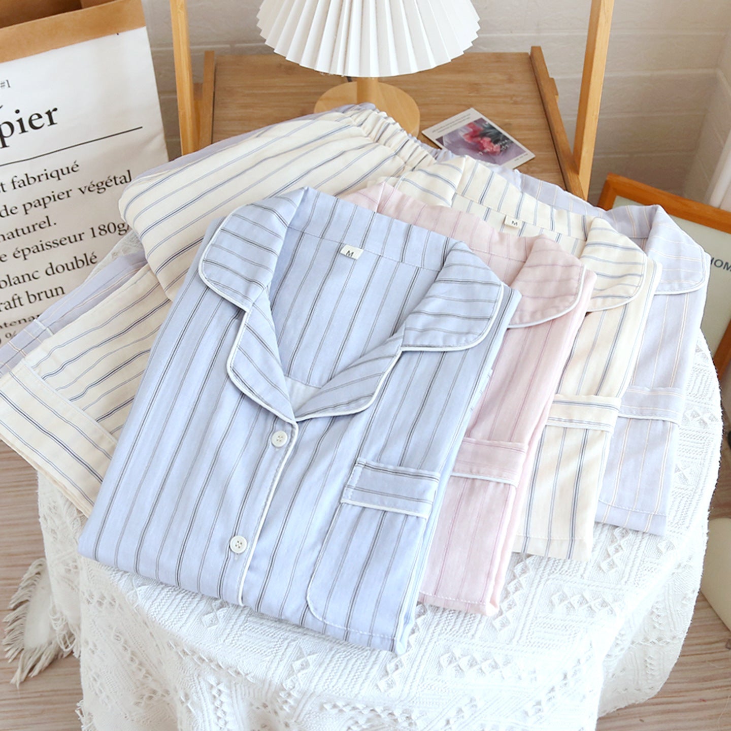 - Ever Lasting - Nyelle Double Gauze Striped Pajama Set / Blue - Pajamas - Ever Lasting