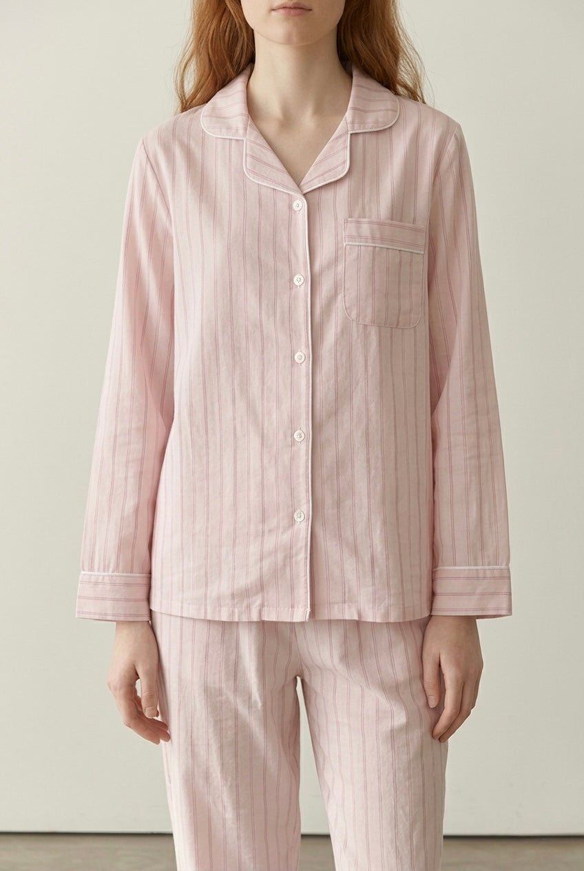 - Ever Lasting - Nyelle Double Gauze Striped Pajama Set / Pink - Pajamas - Ever Lasting