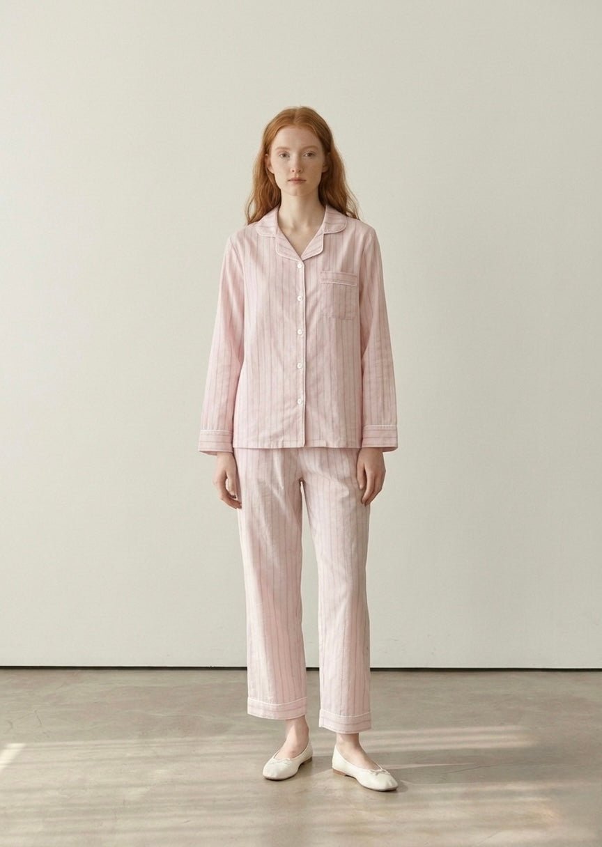 - Ever Lasting - Nyelle Double Gauze Striped Pajama Set / Pink - Pajamas - Ever Lasting