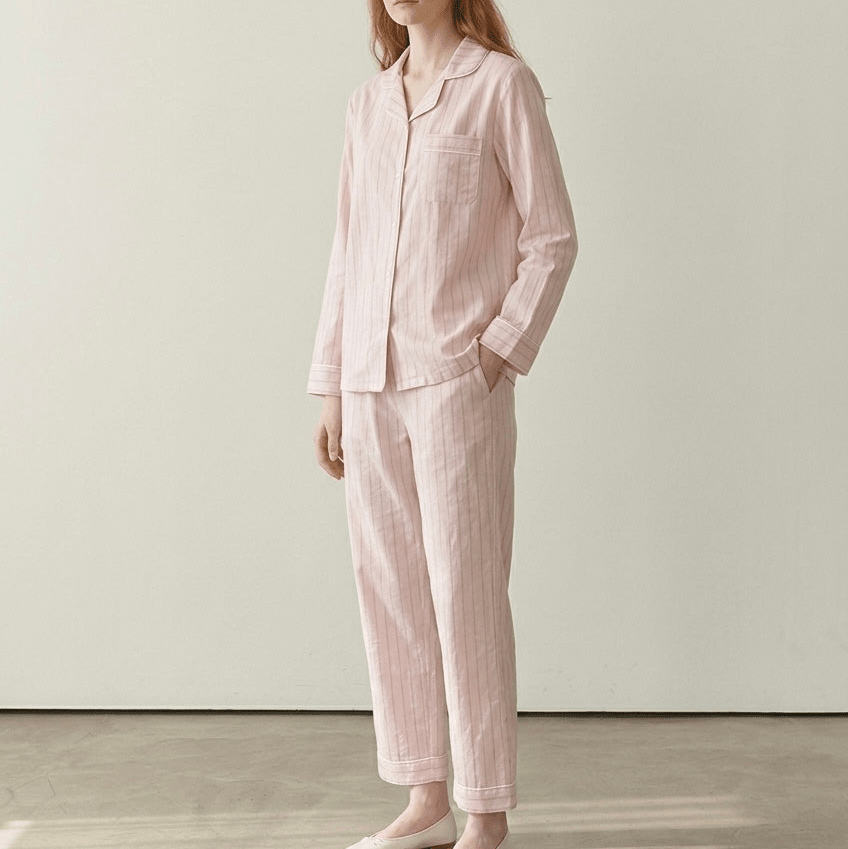 - Ever Lasting - Nyelle Double Gauze Striped Pajama Set / Pink - Pajamas - Ever Lasting