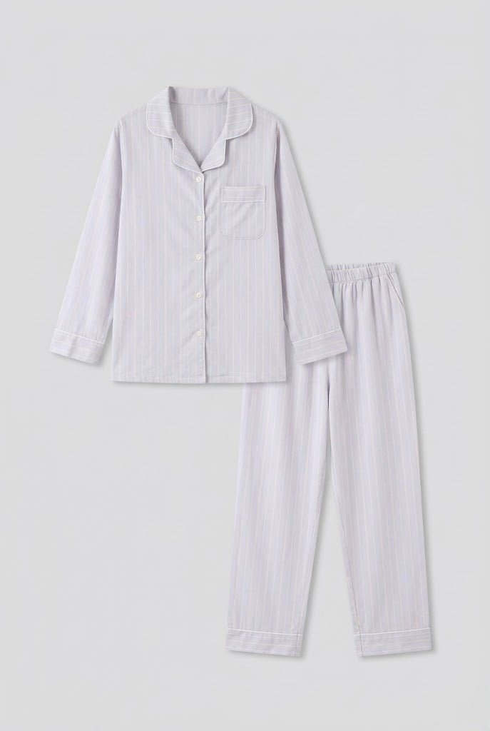 - Ever Lasting - Nyelle Double Gauze Striped Pajama Set / Purple - Pajamas - Ever Lasting
