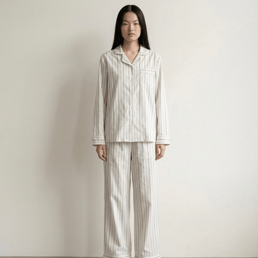 - Ever Lasting - Nyelle Double Gauze Striped Pajama Set / White - Pajamas - Ever Lasting