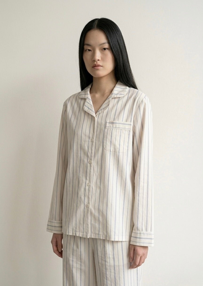 - Ever Lasting - Nyelle Double Gauze Striped Pajama Set / White - Pajamas - Ever Lasting