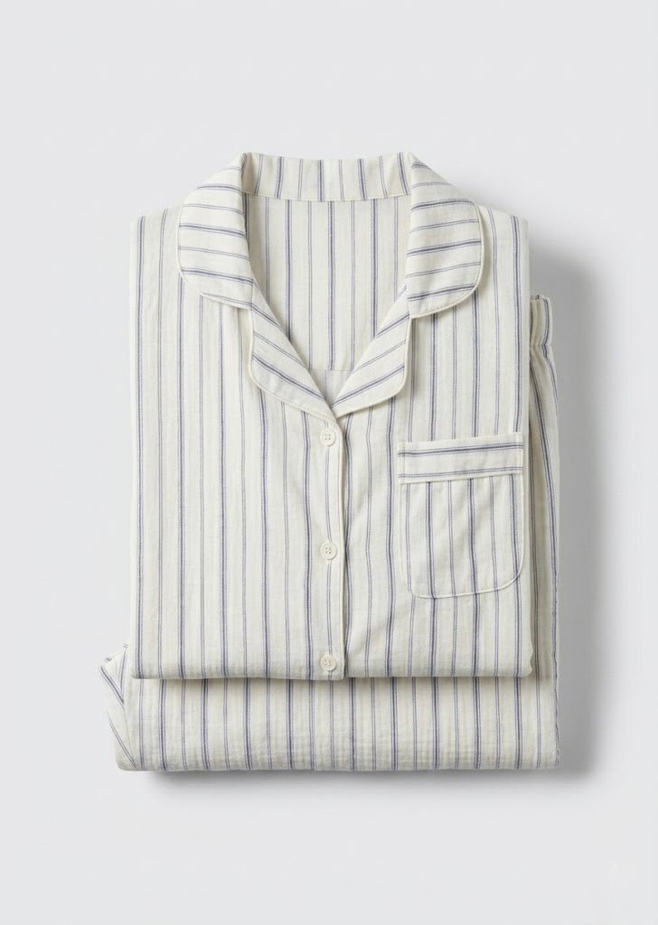 - Ever Lasting - Nyelle Double Gauze Striped Pajama Set / White - Pajamas - Ever Lasting