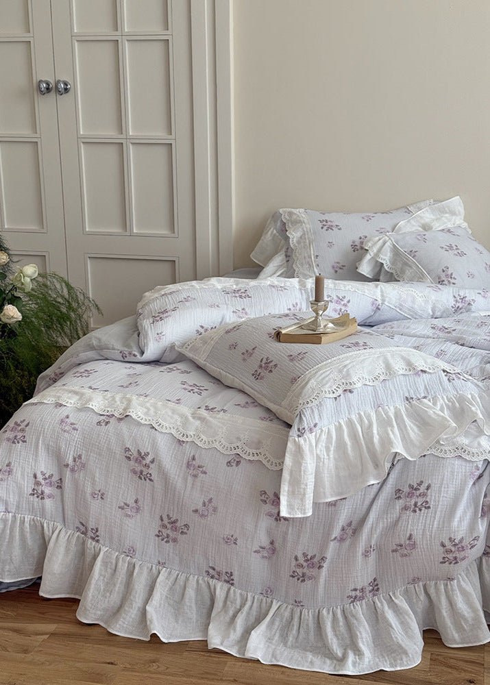 Odette French Floral Lace Ruffle Bedding Set / Purple - Ever Lasting