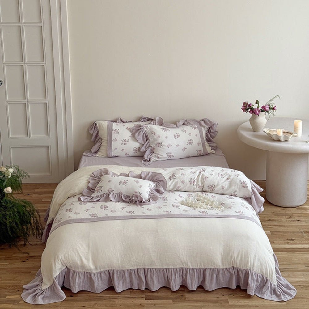 Odette French Floral Lace Ruffle Bedding Set / Purple - Ever Lasting