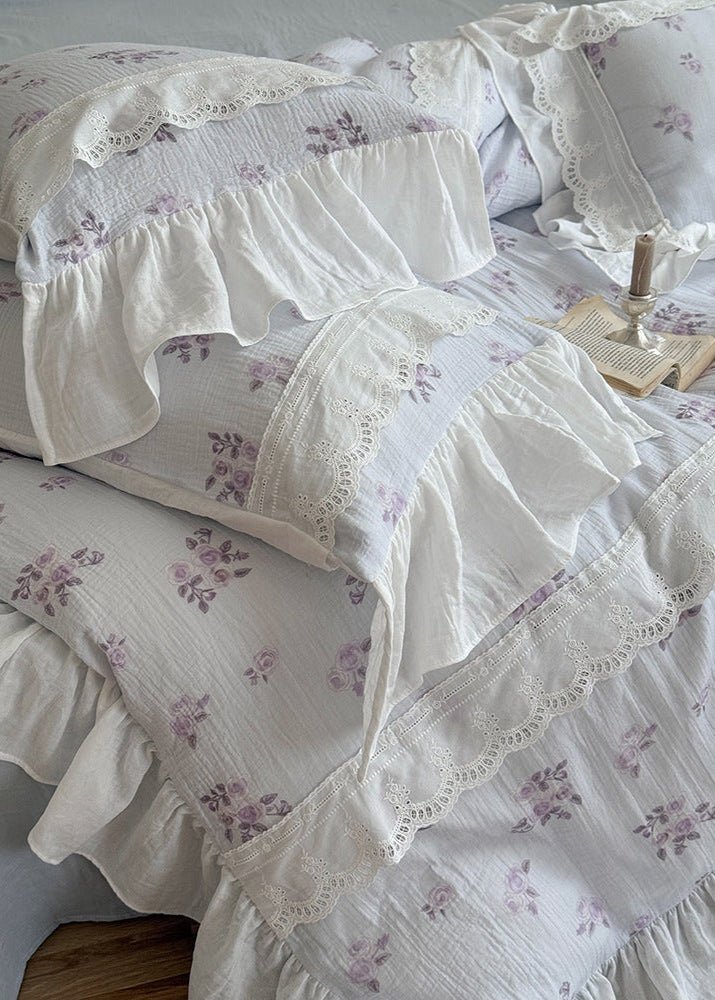 Odette French Floral Lace Ruffle Bedding Set / Purple - Ever Lasting