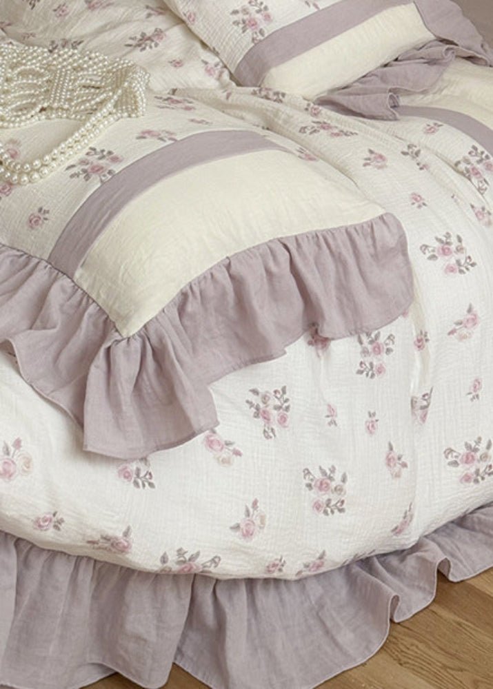 Odette French Floral Lace Ruffle Bedding Set / Purple - Ever Lasting