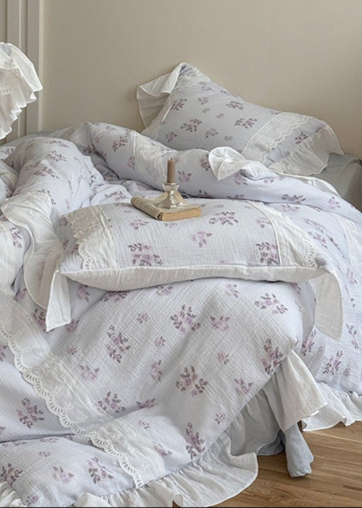 Odette French Floral Lace Ruffle Bedding Set / Purple - Ever Lasting