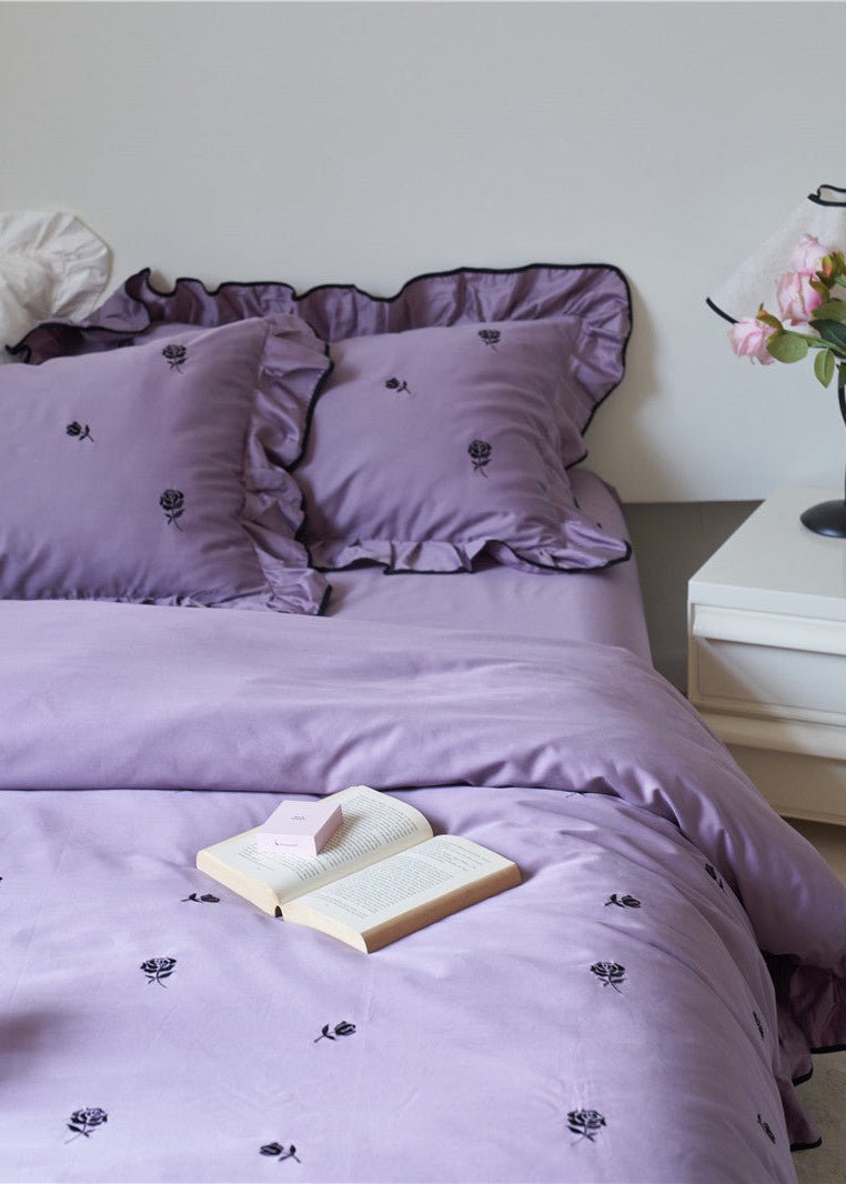 - Ever Lasting - Opal Floral Ruffle Lace Bedding Set / Purple - Bedding Set - Ever Lasting