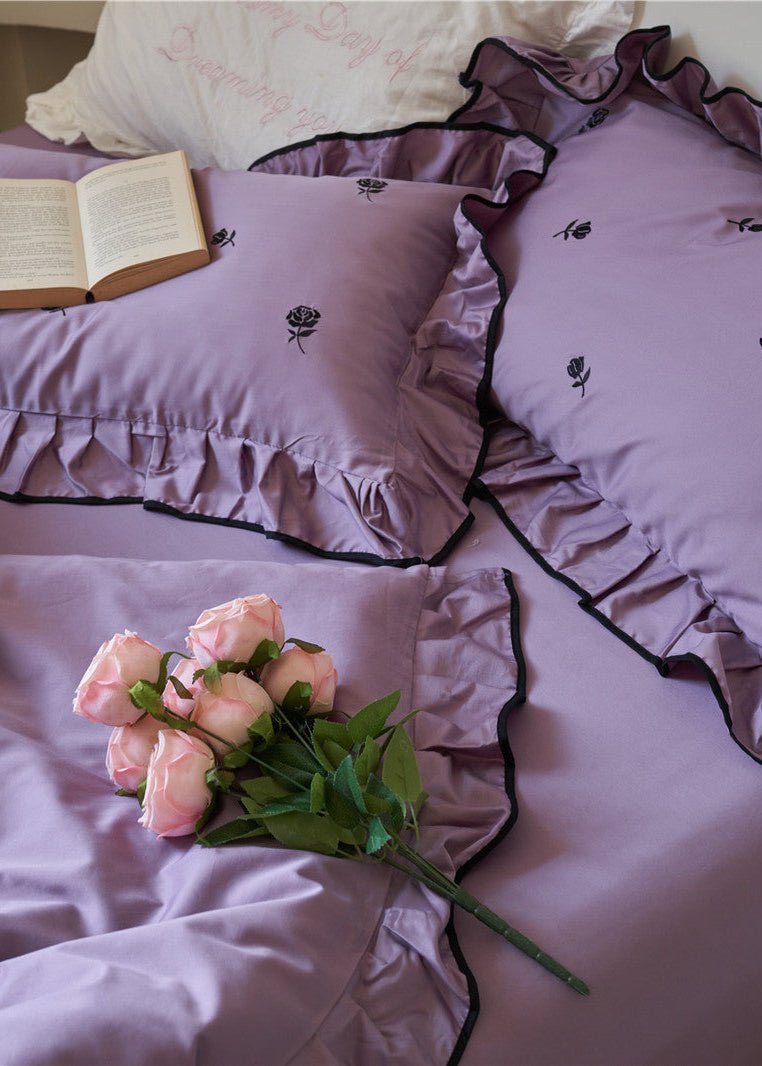 - Ever Lasting - Opal Floral Ruffle Lace Bedding Set / Purple - Bedding Set - Ever Lasting