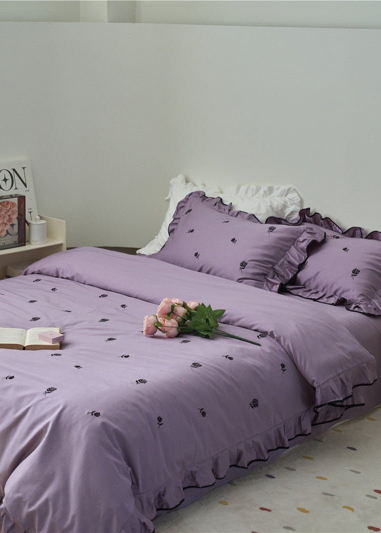 - Ever Lasting - Opal Floral Ruffle Lace Bedding Set / Purple - Bedding Set - Ever Lasting