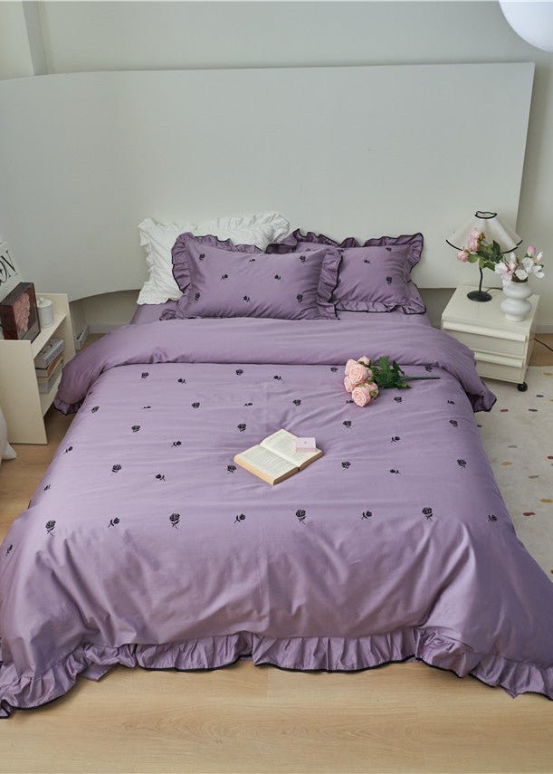 - Ever Lasting - Opal Floral Ruffle Lace Bedding Set / Purple - Bedding Set - Ever Lasting