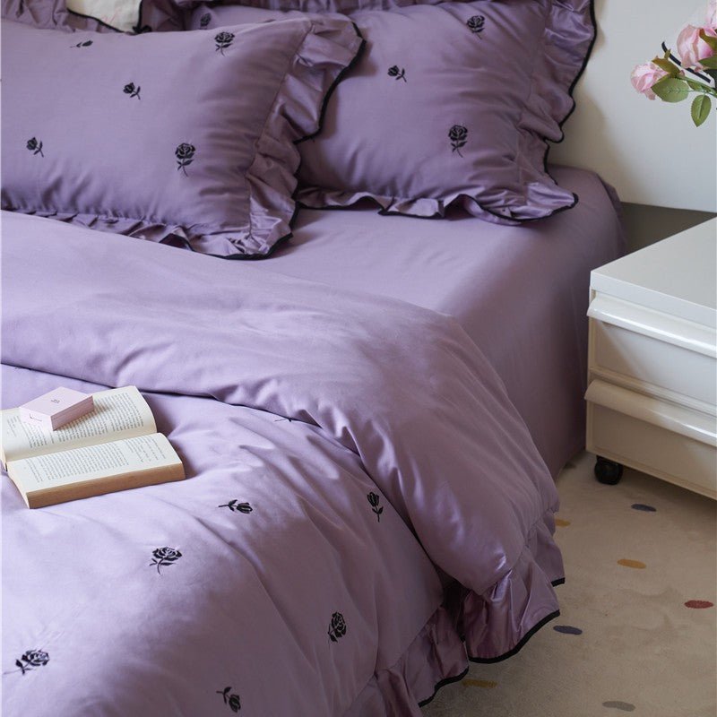 - Ever Lasting - Opal Floral Ruffle Lace Bedding Set / Purple - Bedding Set - Ever Lasting