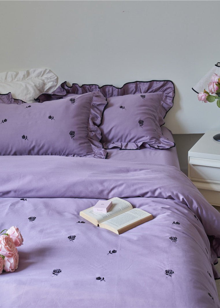 - Ever Lasting - Opal Floral Ruffle Lace Bedding Set / Purple - Bedding Set - Ever Lasting
