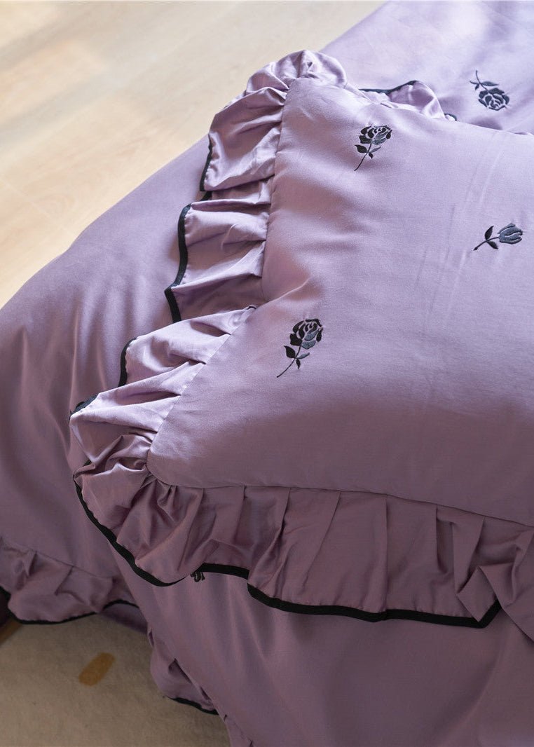 - Ever Lasting - Opal Floral Ruffle Lace Bedding Set / Purple - Bedding Set - Ever Lasting