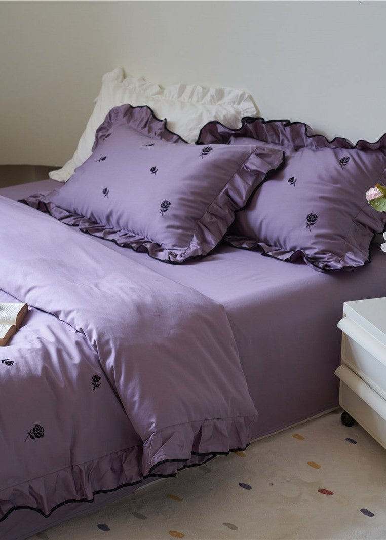 - Ever Lasting - Opal Floral Ruffle Lace Bedding Set / Purple - Bedding Set - Ever Lasting