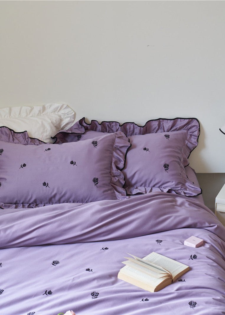 - Ever Lasting - Opal Floral Ruffle Lace Bedding Set / Purple - Bedding Set - Ever Lasting