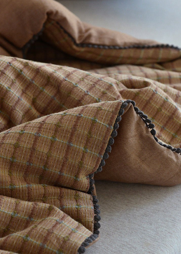 - Ever Lasting - Owen Retro Gingham Comforter Blanket / Brown - Blanket - Ever Lasting