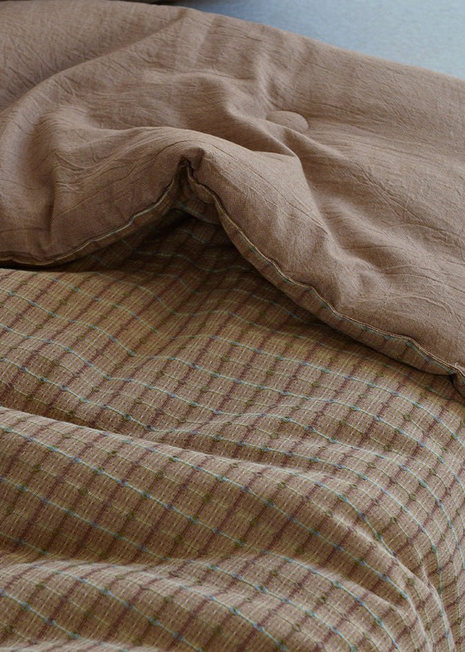 - Ever Lasting - Owen Retro Gingham Comforter Blanket / Brown - Blanket - Ever Lasting