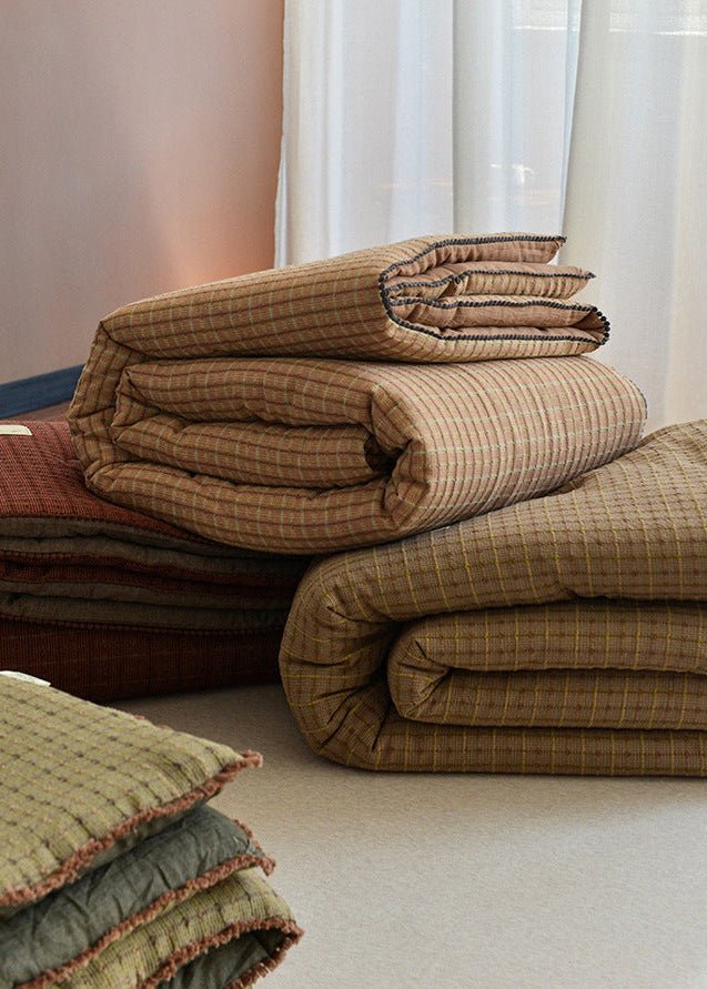 - Ever Lasting - Owen Retro Gingham Comforter Blanket / Brown - Blanket - Ever Lasting