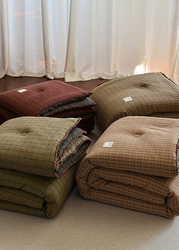 - Ever Lasting - Owen Retro Gingham Comforter Blanket / Brown - Blanket - Ever Lasting