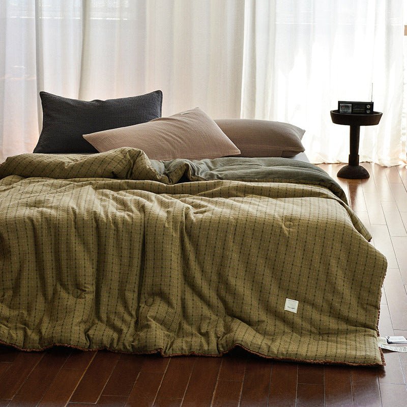 - Ever Lasting - Owen Retro Gingham Comforter Blanket / Brown - Blanket - Ever Lasting