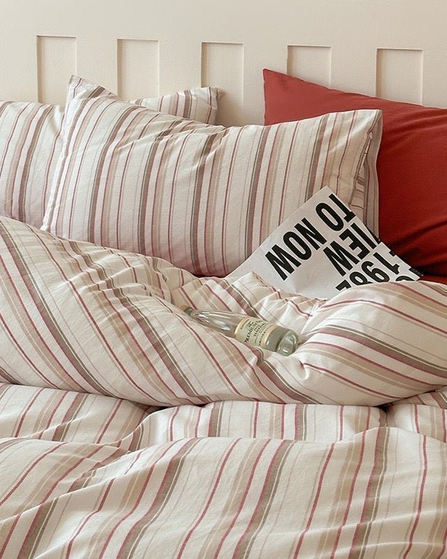 - Ever Lasting - Parker Minimalist Striped Bedding Set / Blue & Brown - Bedding Set - Ever Lasting