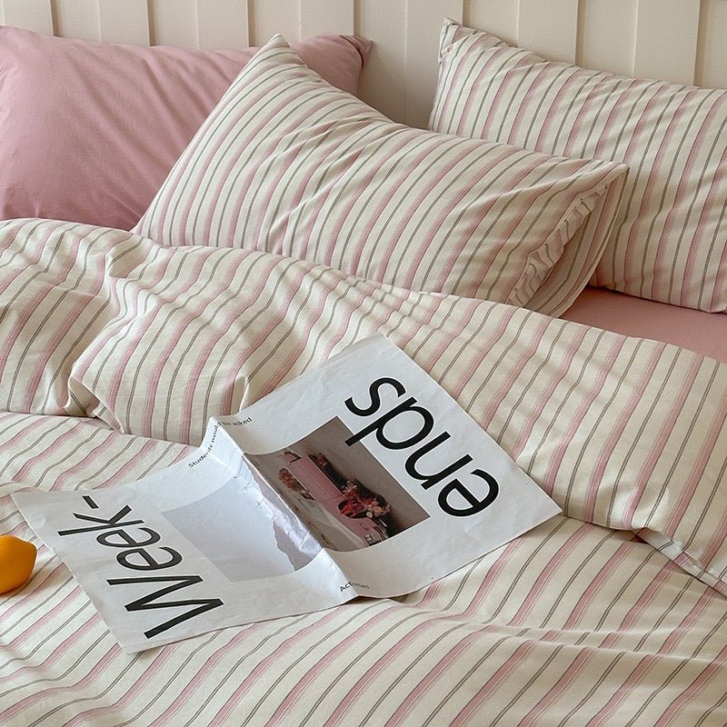 Parker Minimalist Striped Bedding Set / Khaki & Gray - Ever Lasting