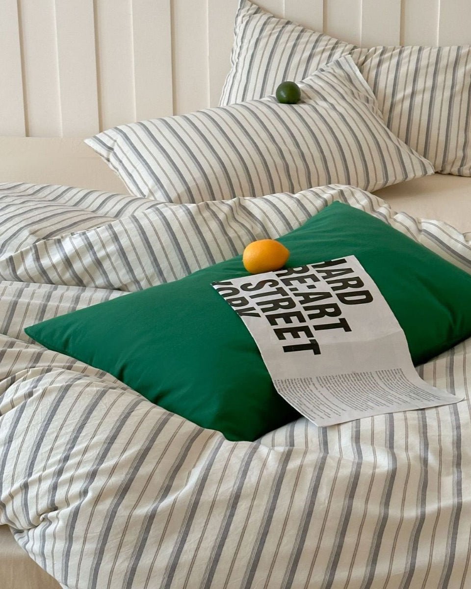 Parker Minimalist Striped Bedding Set / Khaki & Gray - Ever Lasting