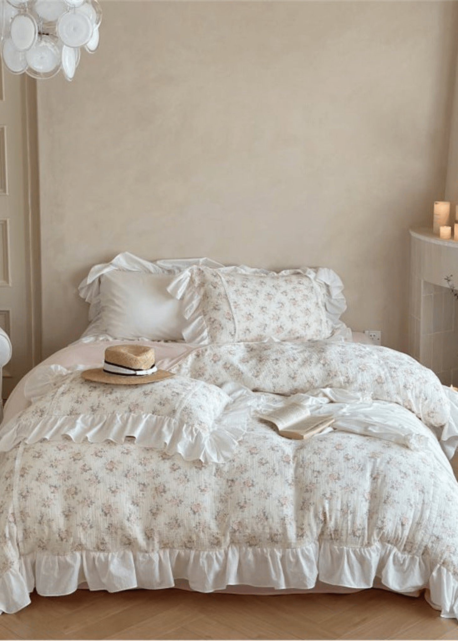 Pastel Pink Floral Double Layer Cotton Ruffle Bedding Bundle - Ever Lasting