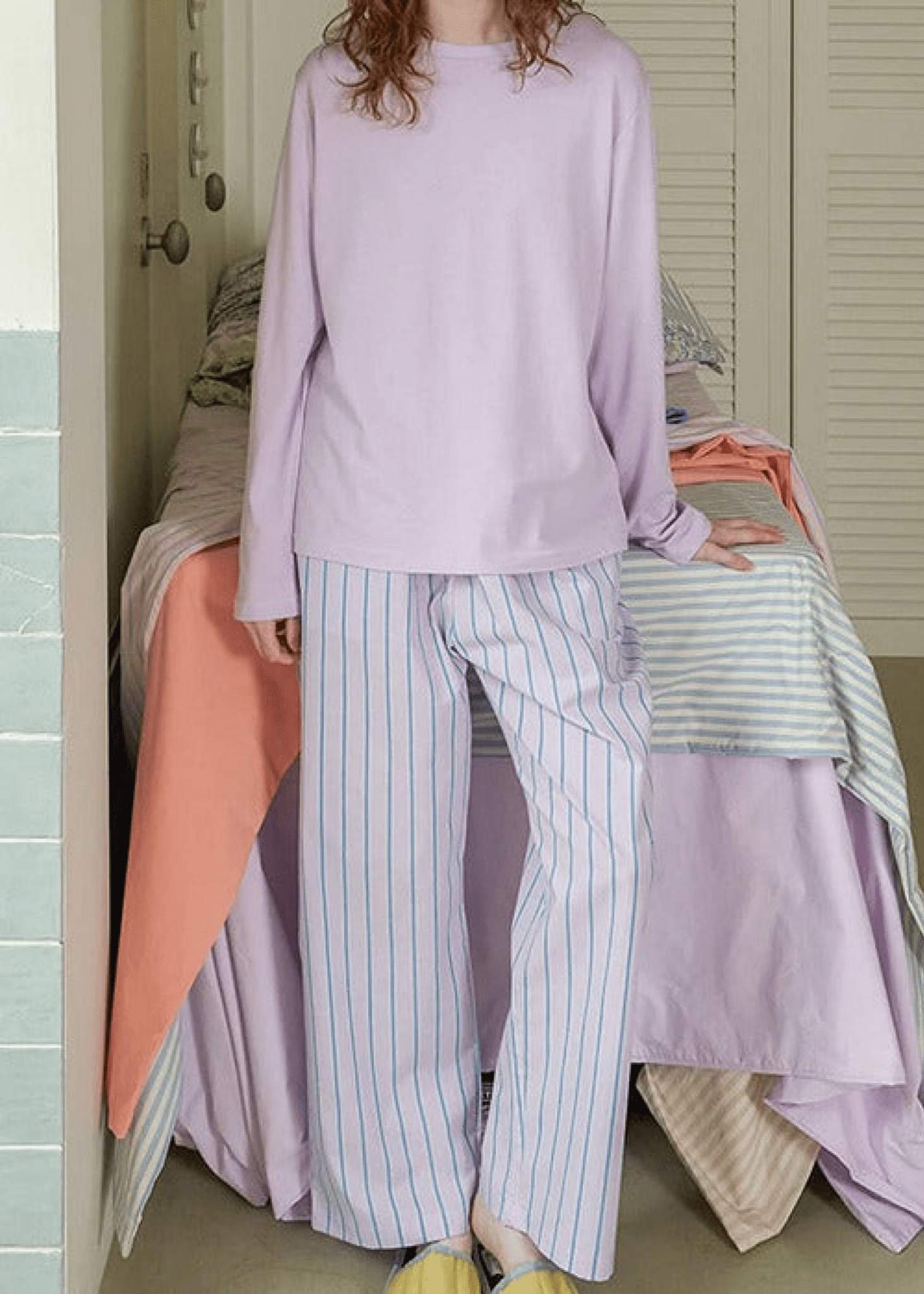 Pastel Striped Pajama Set / Purple - Ever Lasting