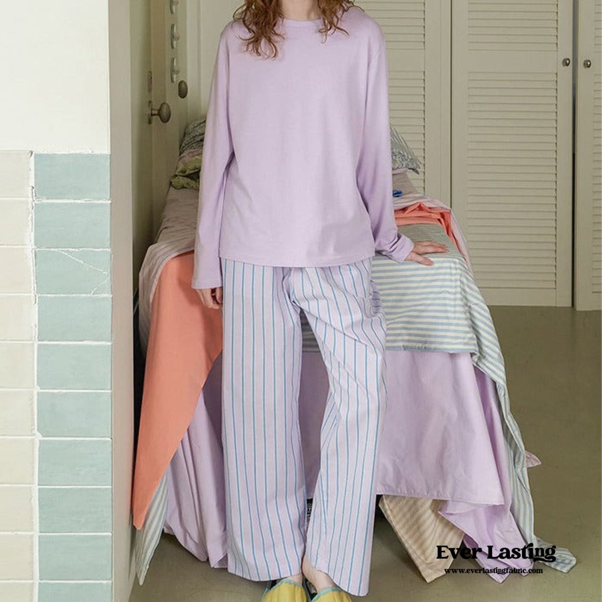Pastel Striped Pajama Set / Purple - Ever Lasting